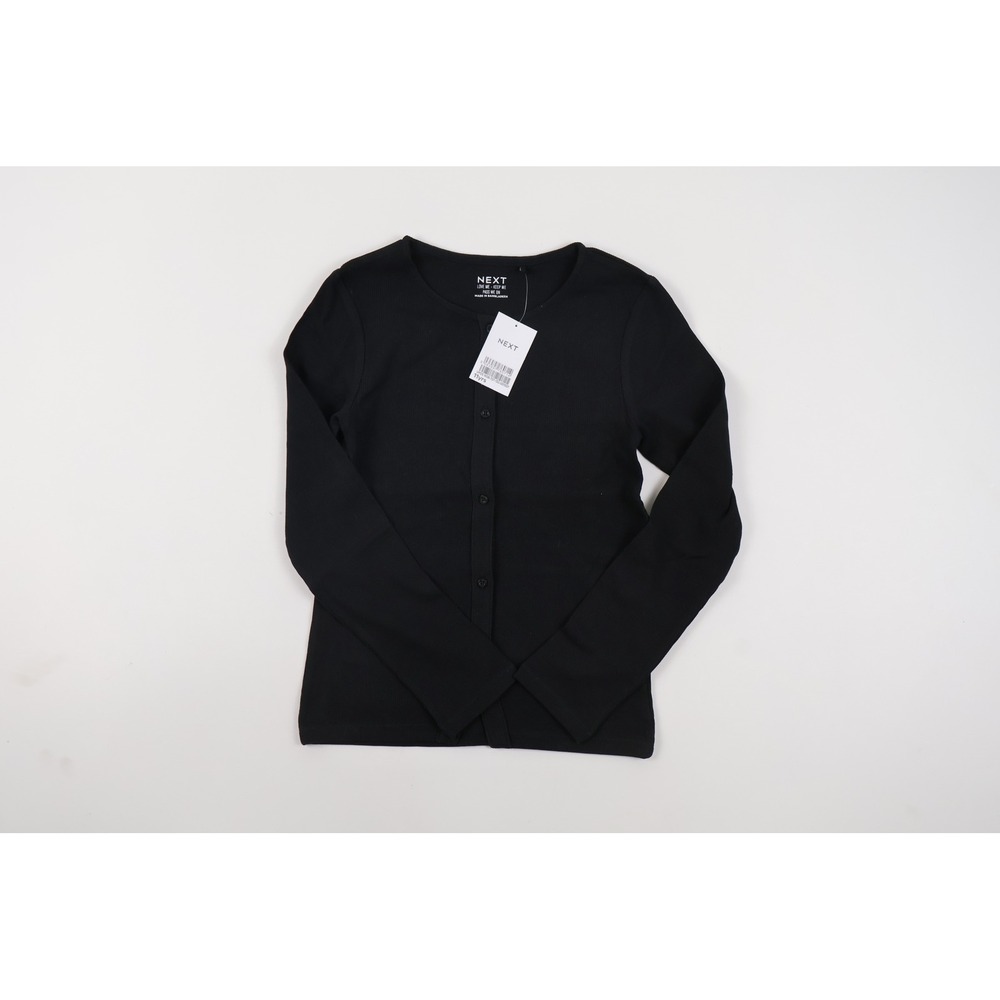 Next Cardigan Top Black Ribbed Knit Button Front Size 11yrs NWT